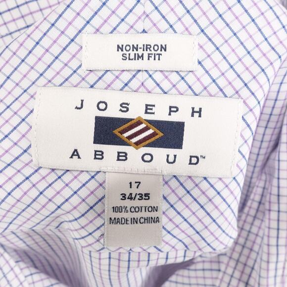 Joseph Abboud Shirt Mens 17 34/35 Purple Check Non-Iron Slim Fit Long Sleeve - Picture 6 of 7